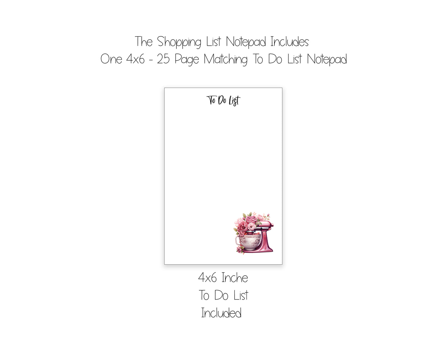Kitchen Mixer and Flowers Shopping List Notepad and To Do List Pad