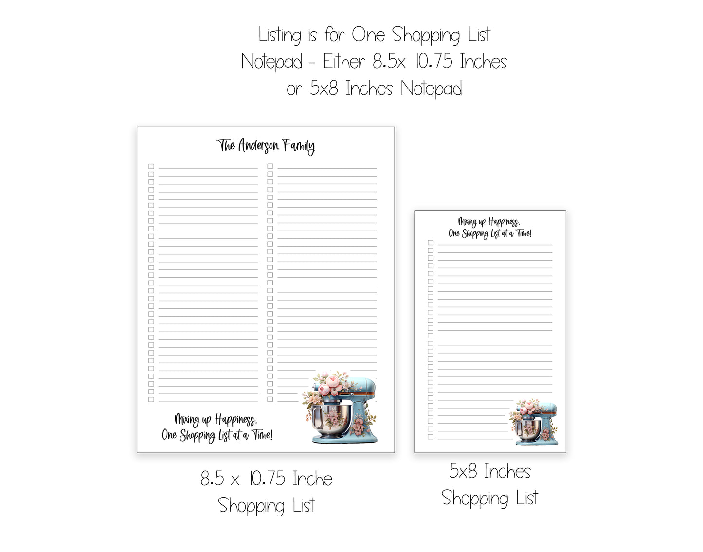 Kitchen Mixer and Flowers Shopping List Notepad and To Do List Pad