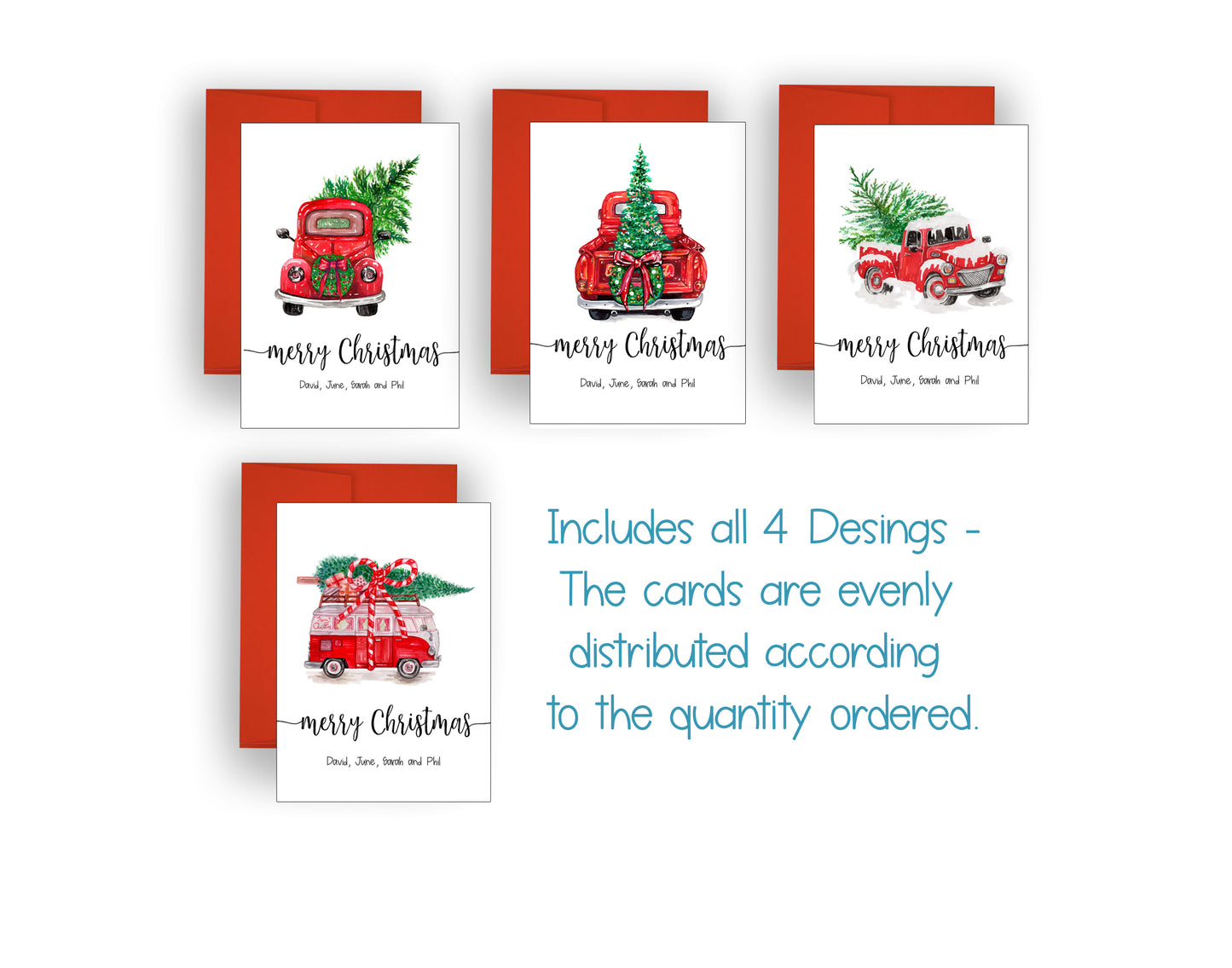 Watercolor Vintage Truck Christmas Cards