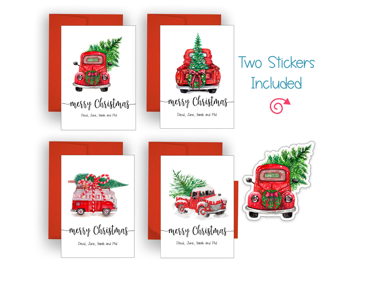 Watercolor Vintage Truck Christmas Cards