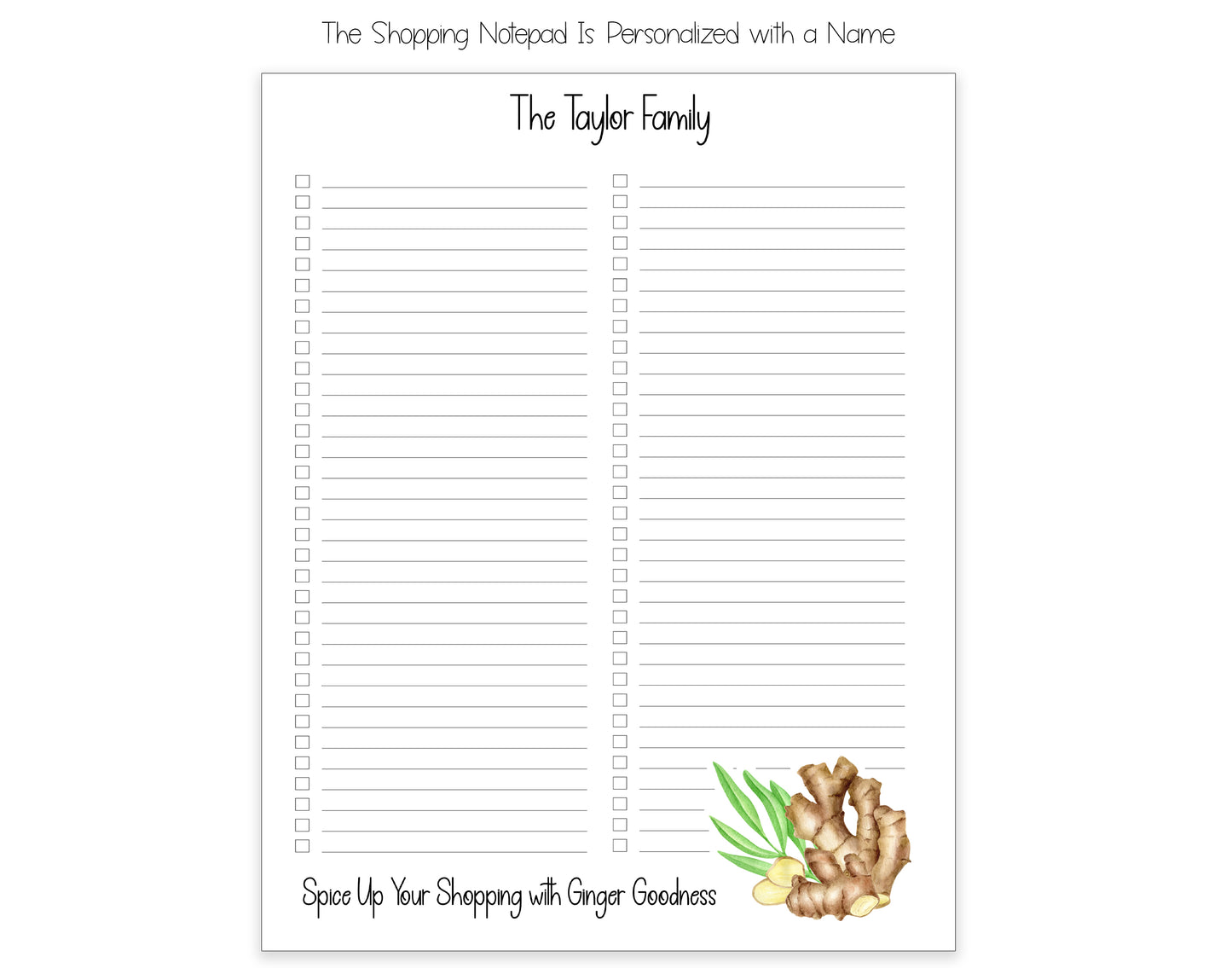 Ginger Shopping List Notepad and To Do List Pad