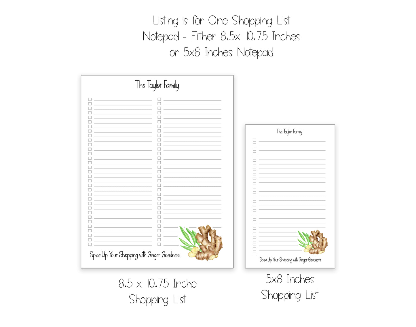 Ginger Shopping List Notepad and To Do List Pad