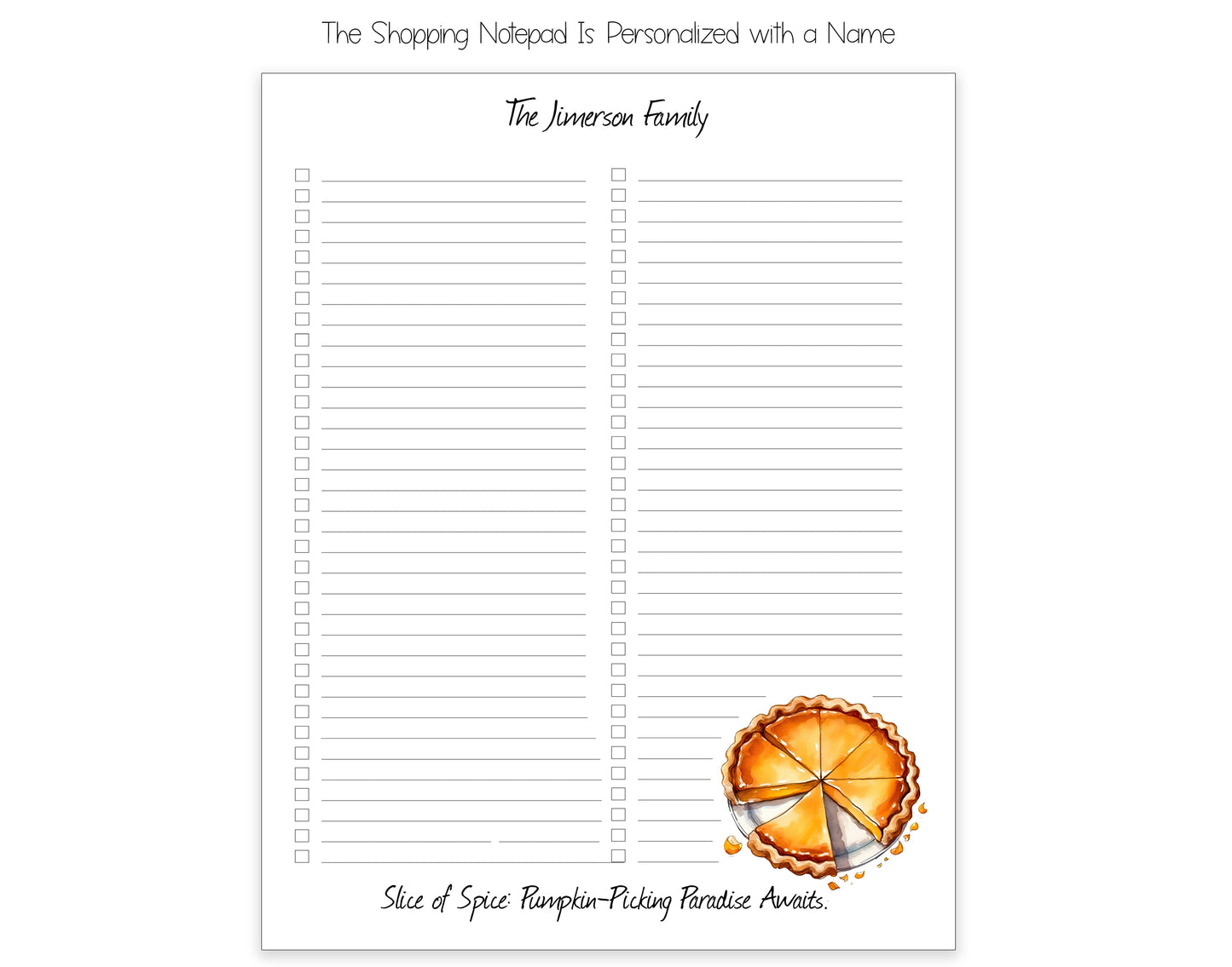 Pie Shopping List Notepad and To Do List Pad