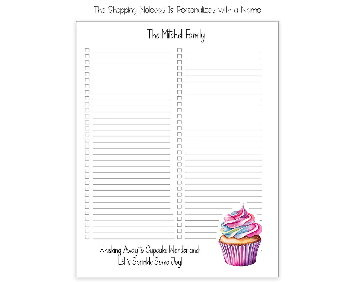 Cupcake Shopping List Notepad and To Do List Pad