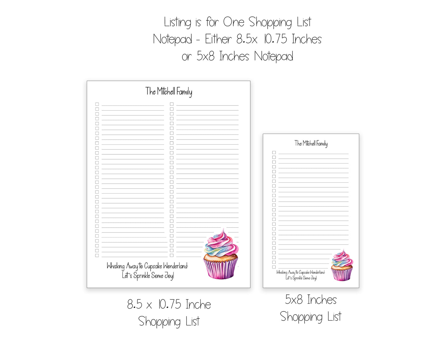 Cupcake Shopping List Notepad and To Do List Pad