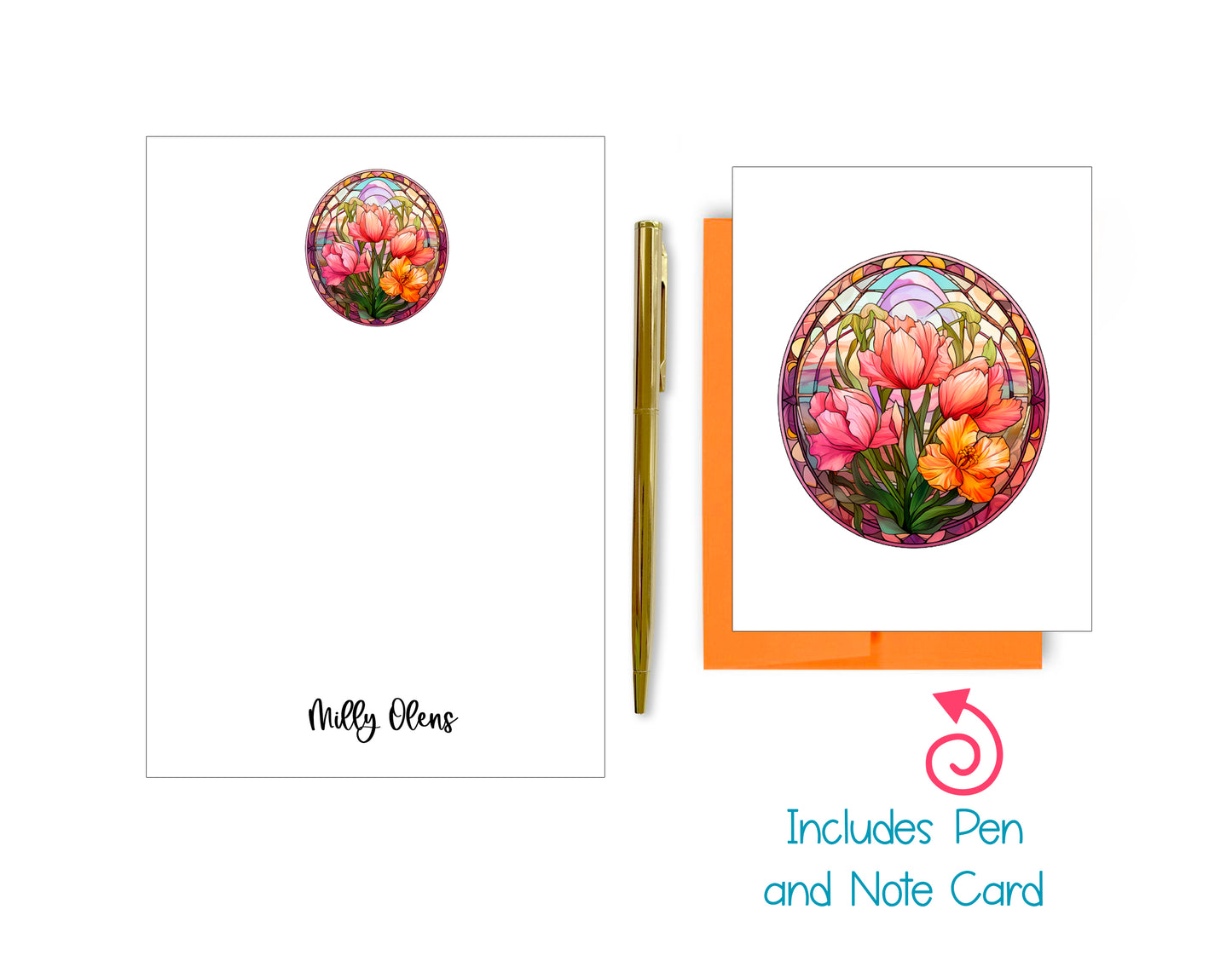 Stained Glass Notepad, Card and Pen