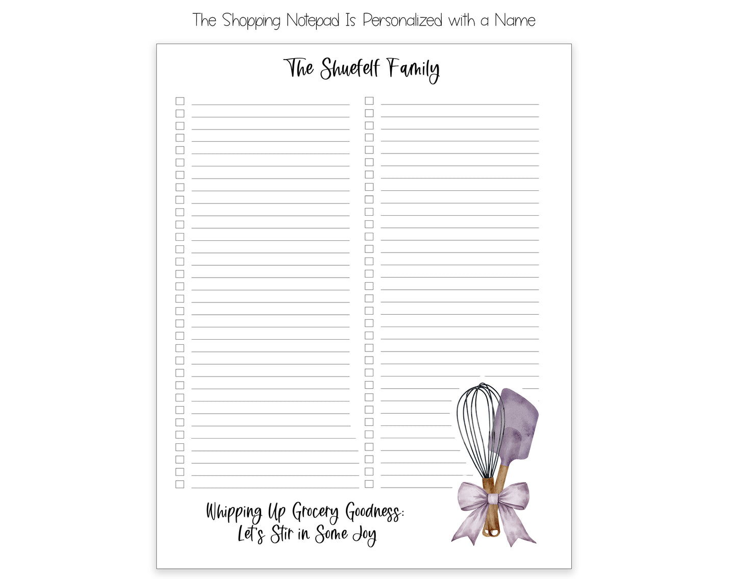 Kitchen Utensils Shopping List Notepad and To Do List Pad