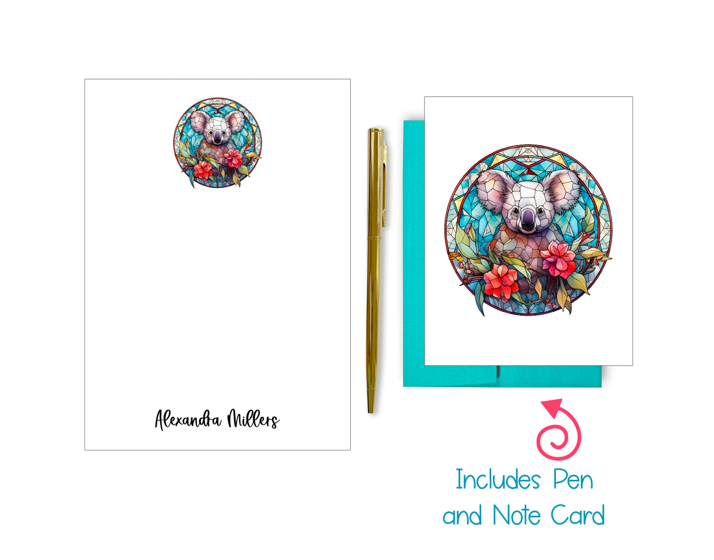 Stained Glass Notepad, Card and Pen