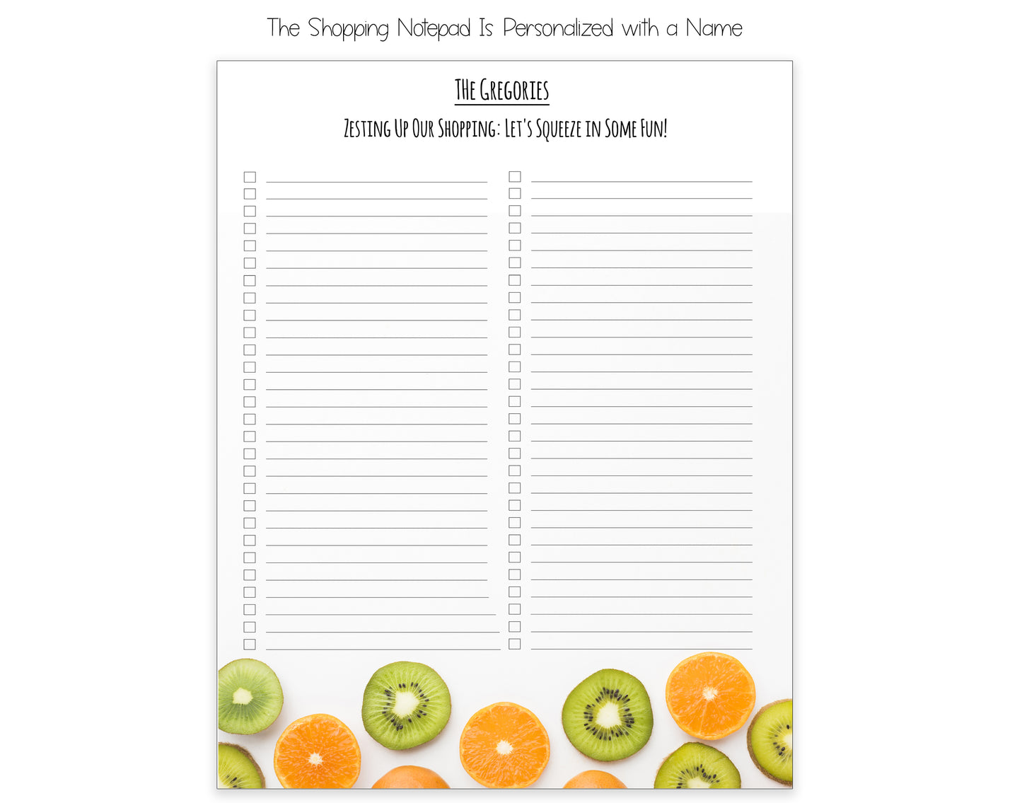 Kiwis and Oranges Shopping List Notepad and To Do List Pad