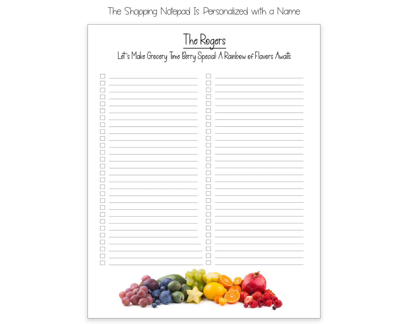 Rainbow Fruit Shopping List Notepad and To Do List Pad