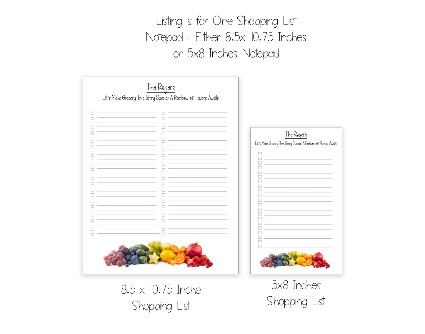 Rainbow Fruit Shopping List Notepad and To Do List Pad