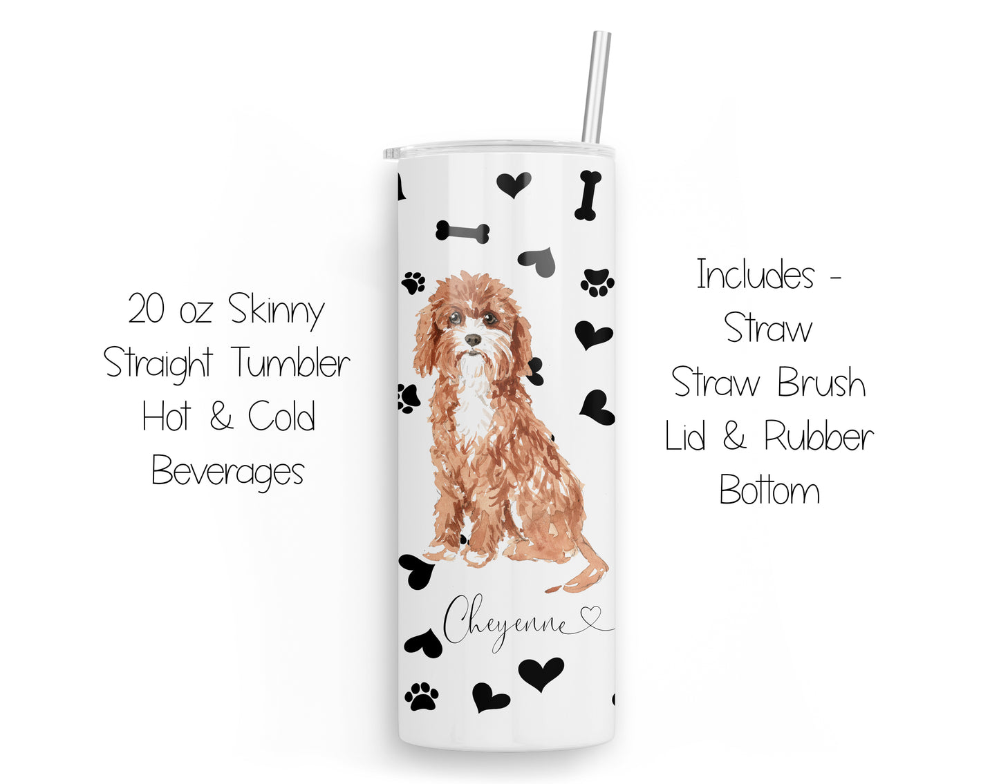 Cavapoo 20 oz Tumbler and Coaster