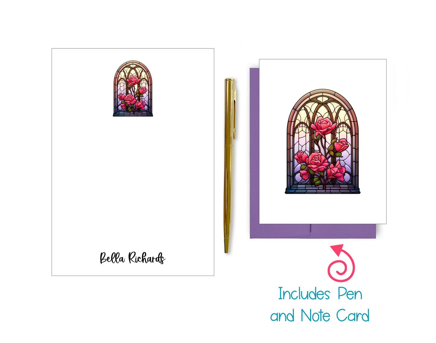 Stained Glass Notepad, Card and Pen
