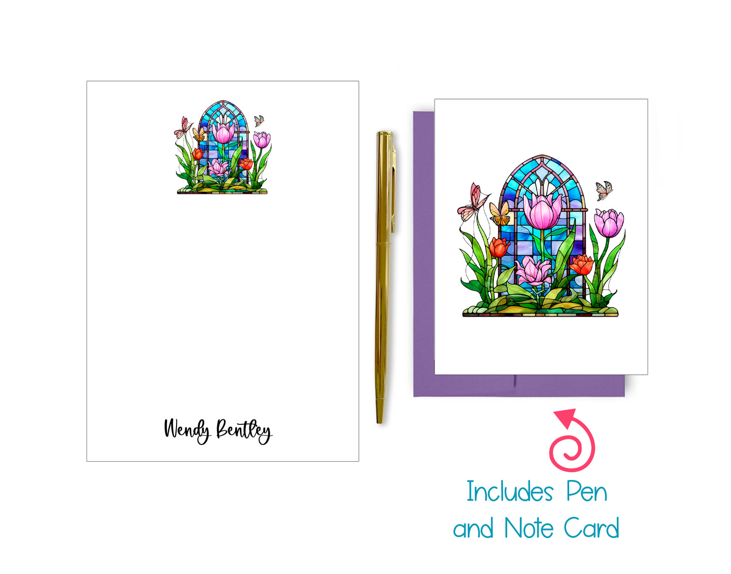 Stained Glass Notepad, Card and Pen