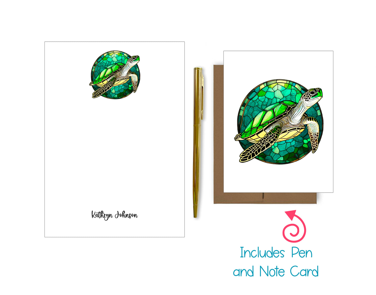 Stained Glass Notepad, Card and Pen