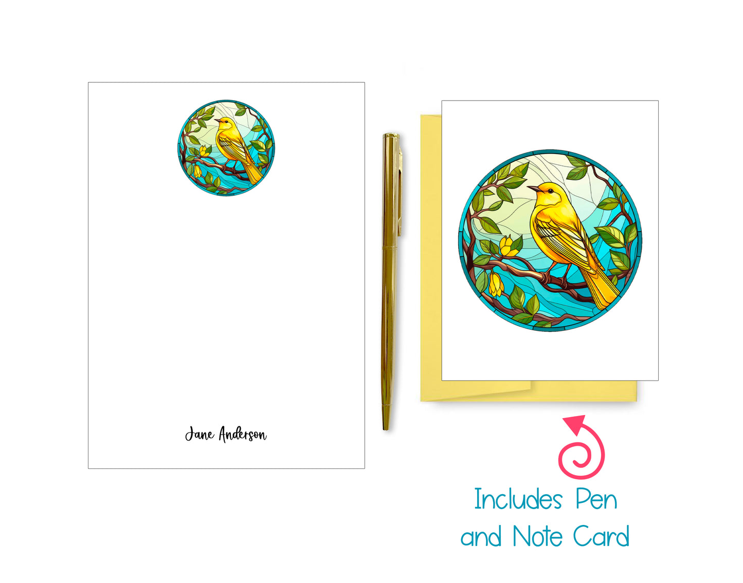 Stained Glass Notepad, Card and Pen