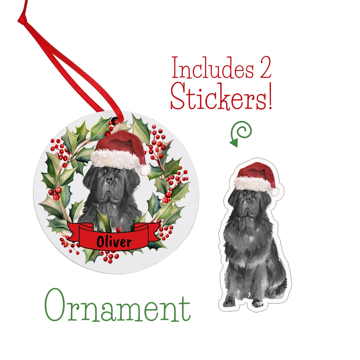 Black Newfoundland Dog Christmas Ornament and Stickers