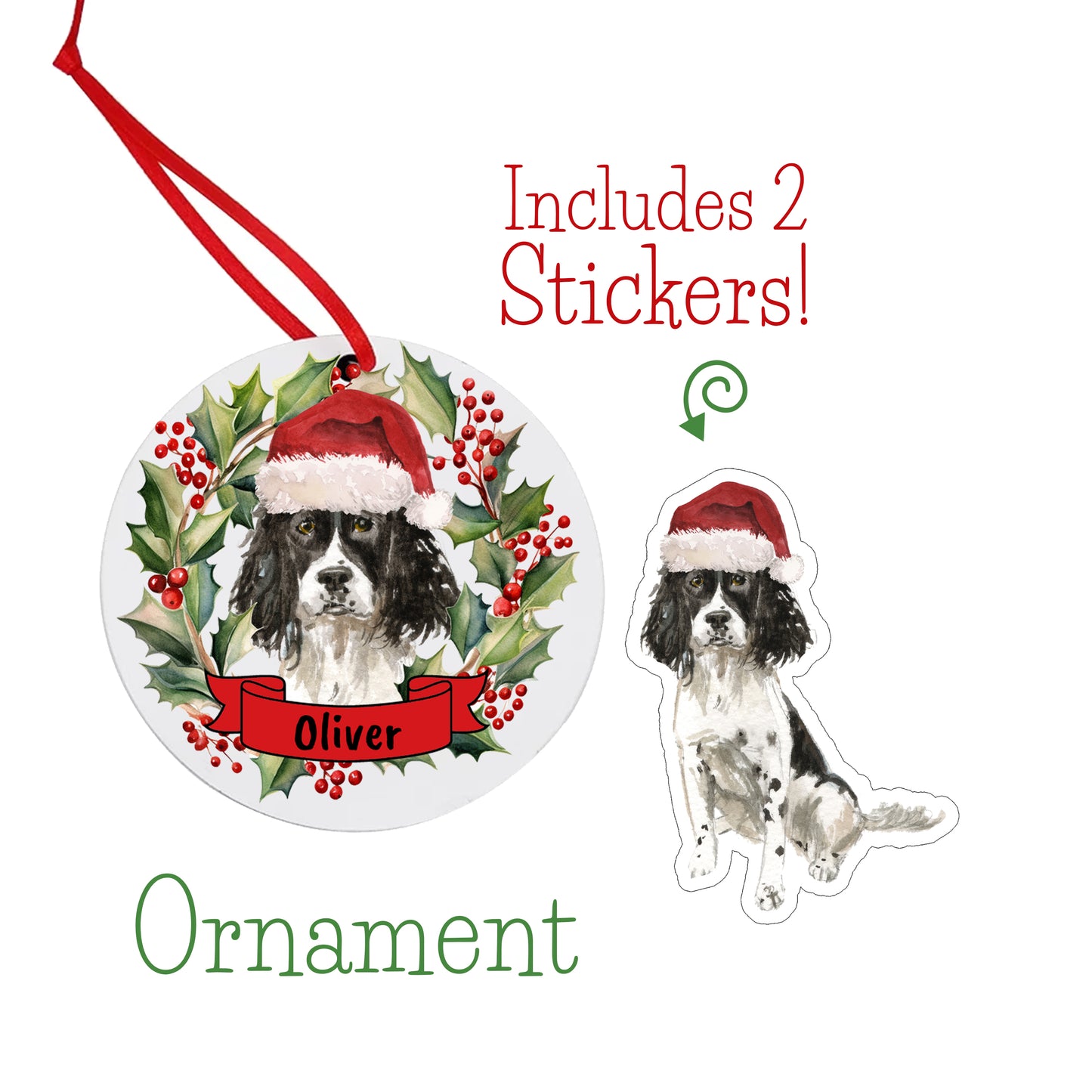 English Springer Spaniel Christmas Ornament and Stickers