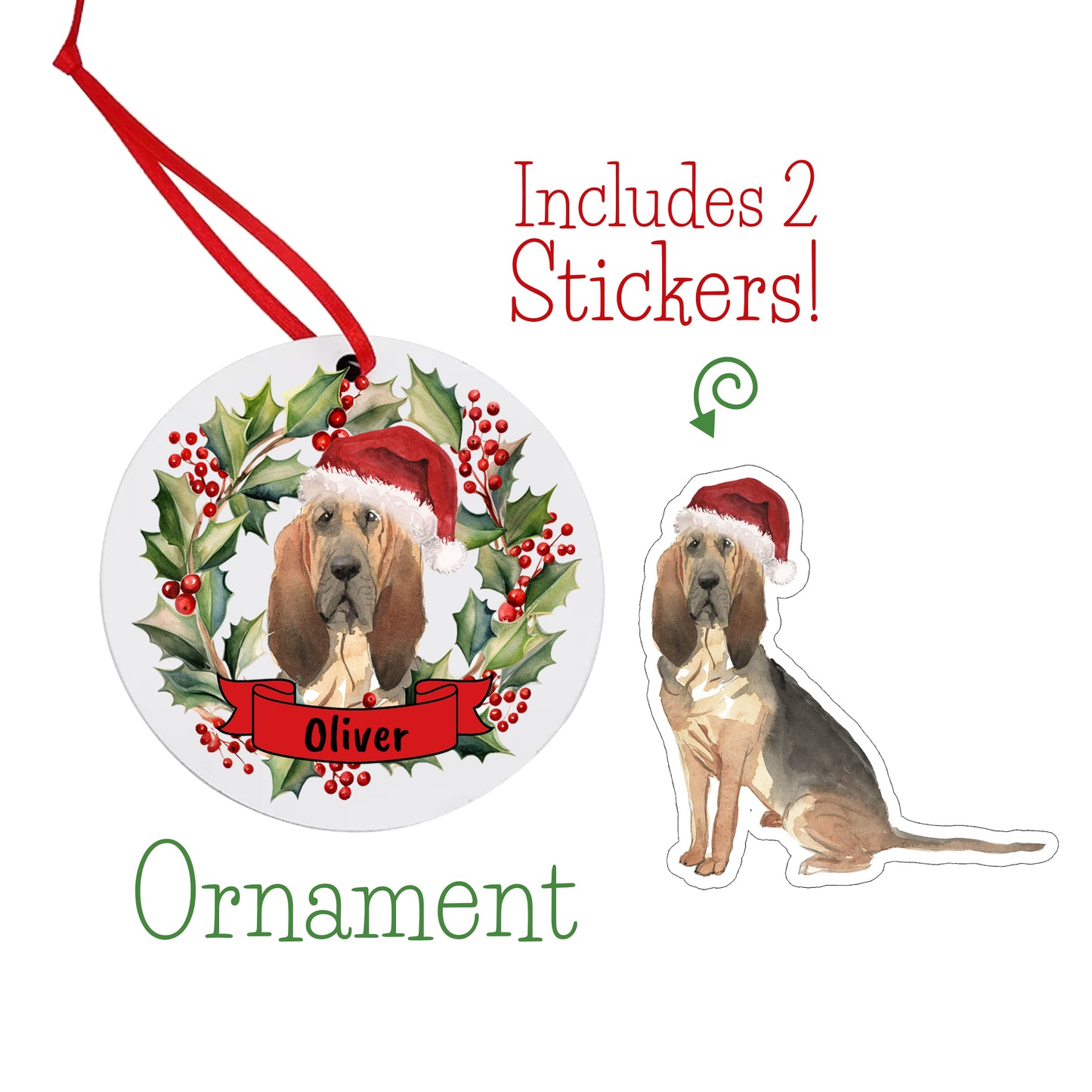 Bloodhound Christmas Ornament and Stickers