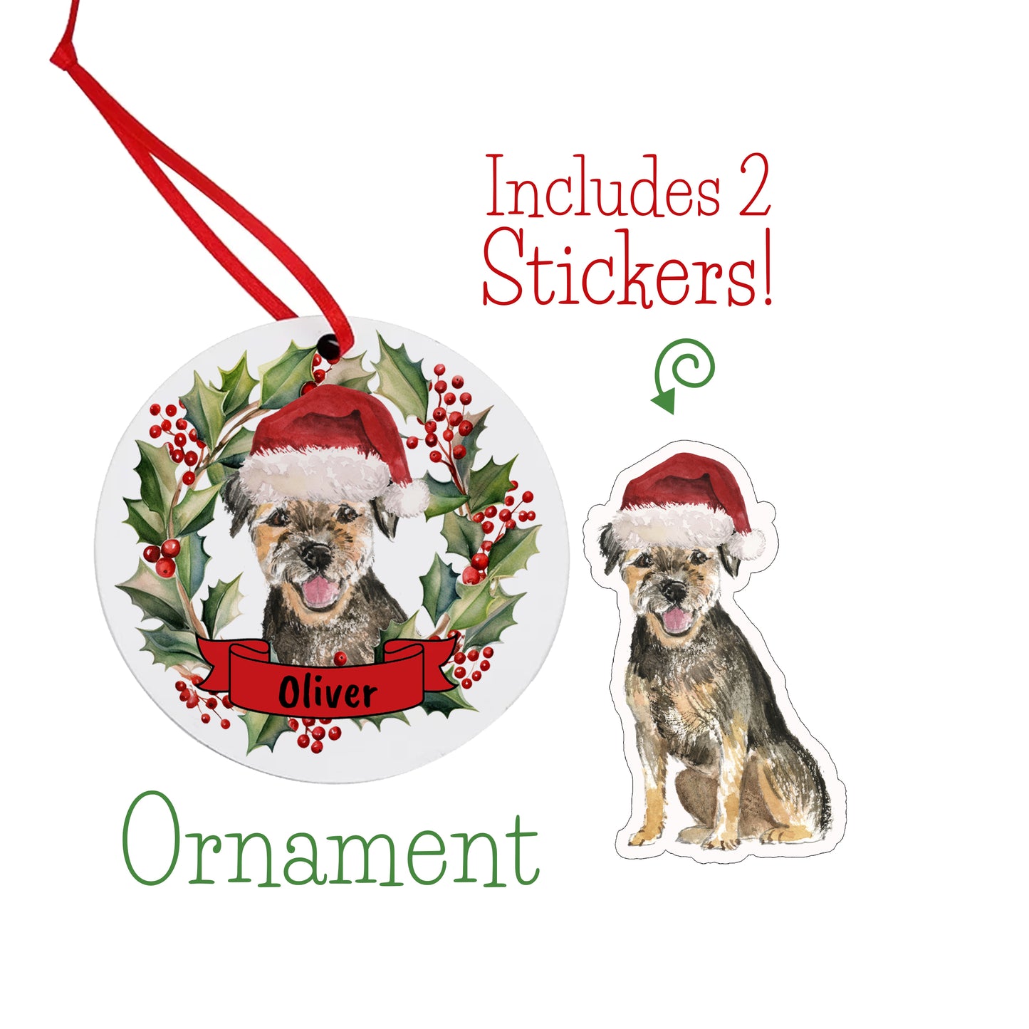 Border Terrier Christmas Ornament and Stickers