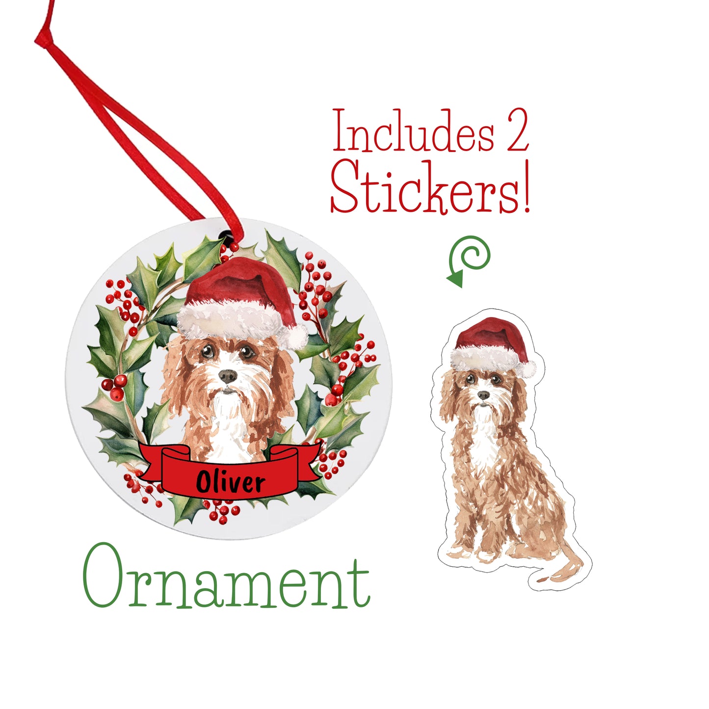 Cavapoo Christmas Ornament and Stickers