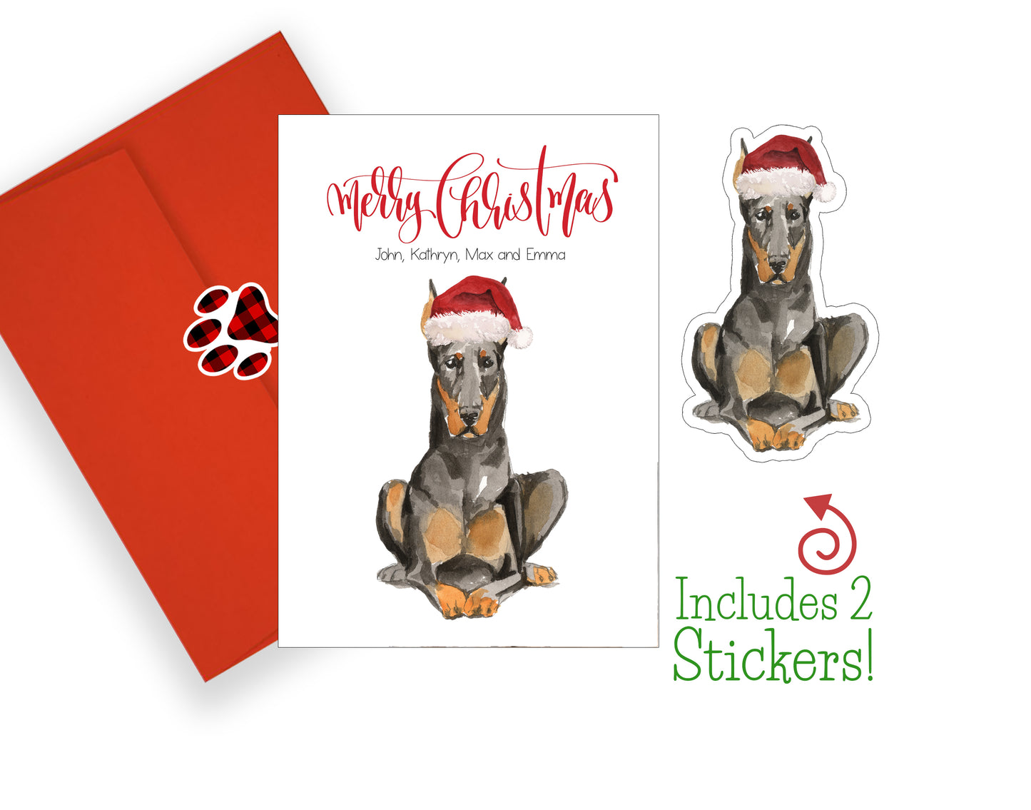 Doberman Christmas Cards and Stickers