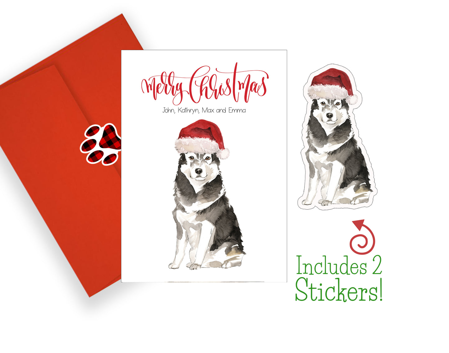 Malamute Christmas Cards and Stickers