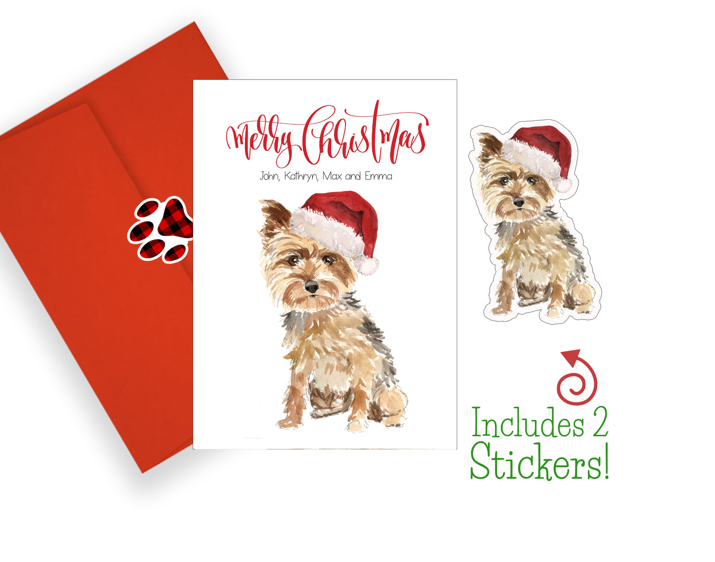 Yorkshire Terrier Christmas Cards and Stickers