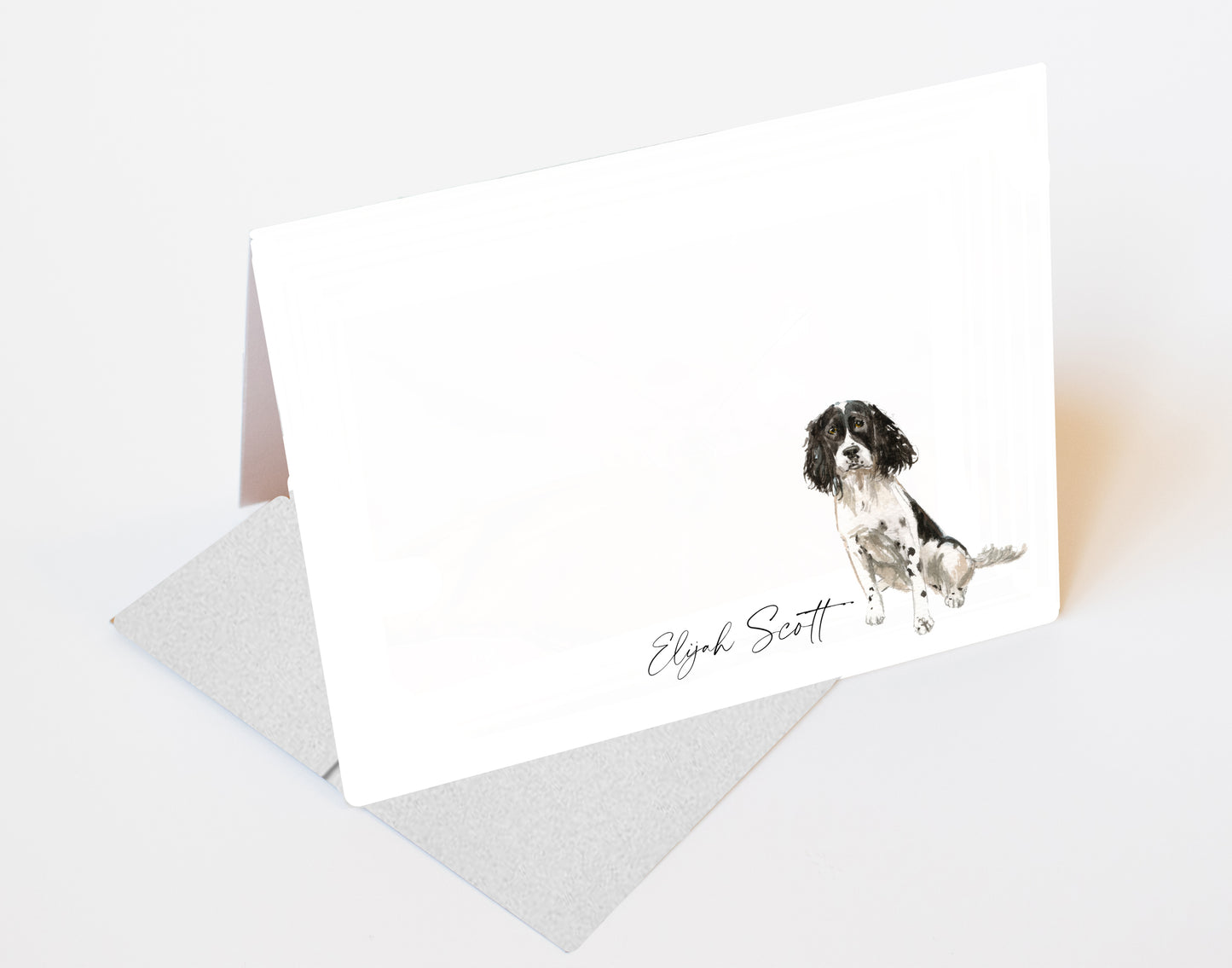 Black and White English Springer Spaniel Dog Folded Note Cards and Stickers