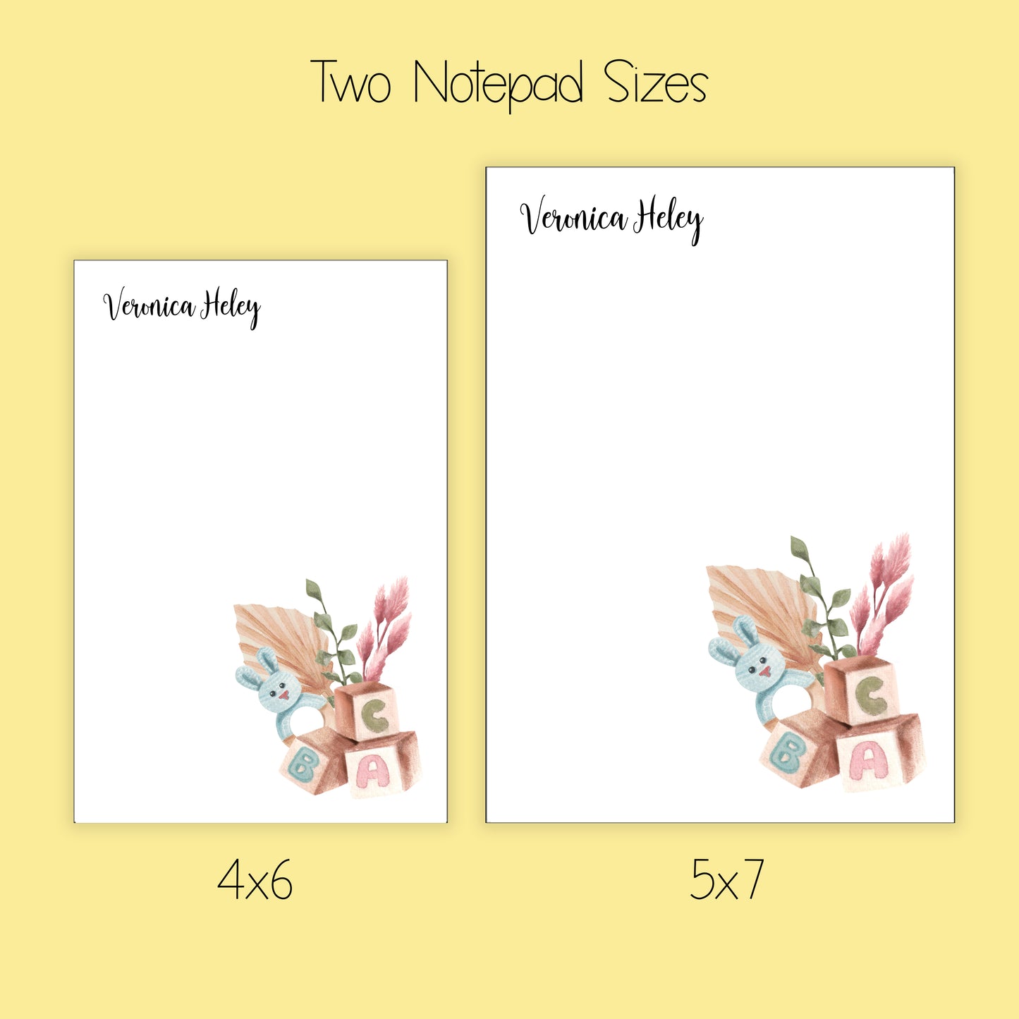 Baby ABC Blocks and Bunny Toy Notepad, Card and Stickers