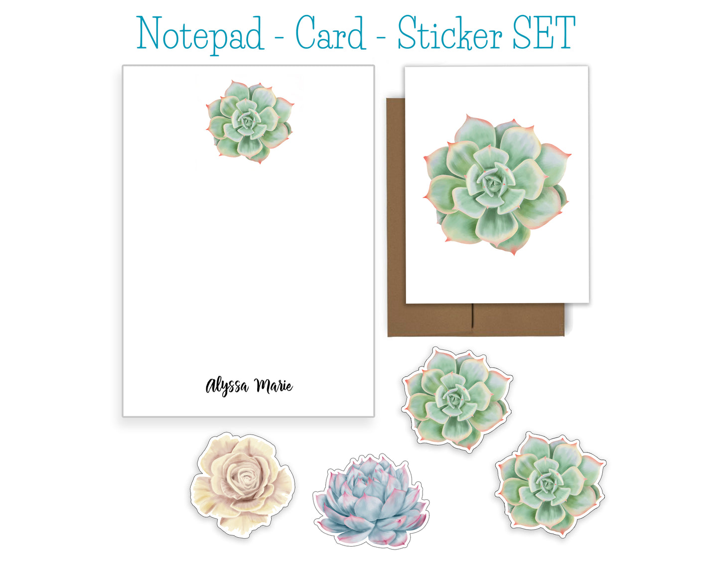 Succulent Notepad, Card and Stickers