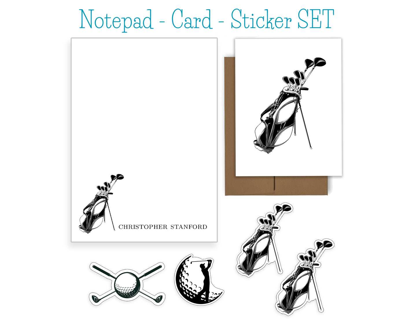Golf Bag Notepad, Card and Stickers