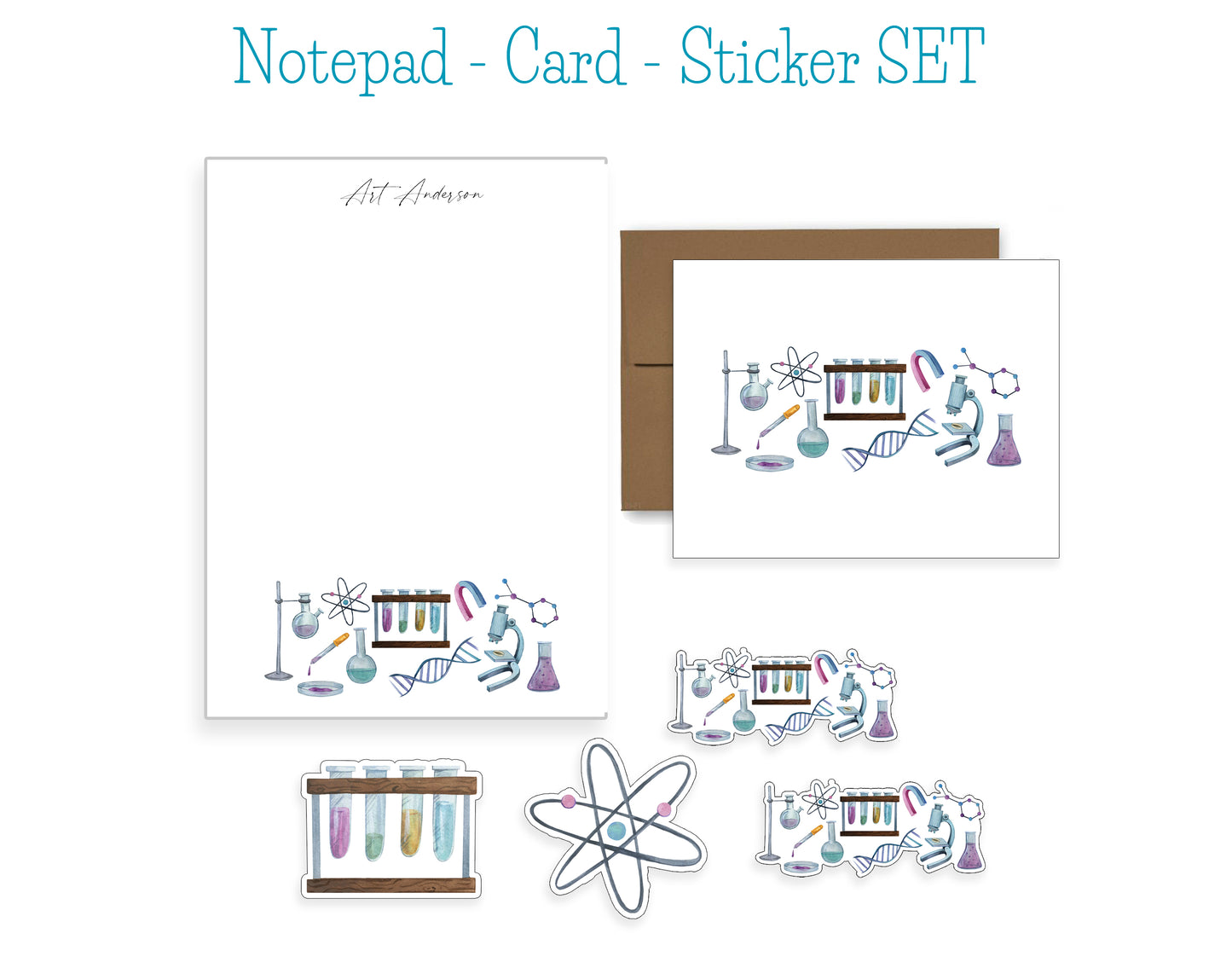 Science Notepad, Card and Stickers