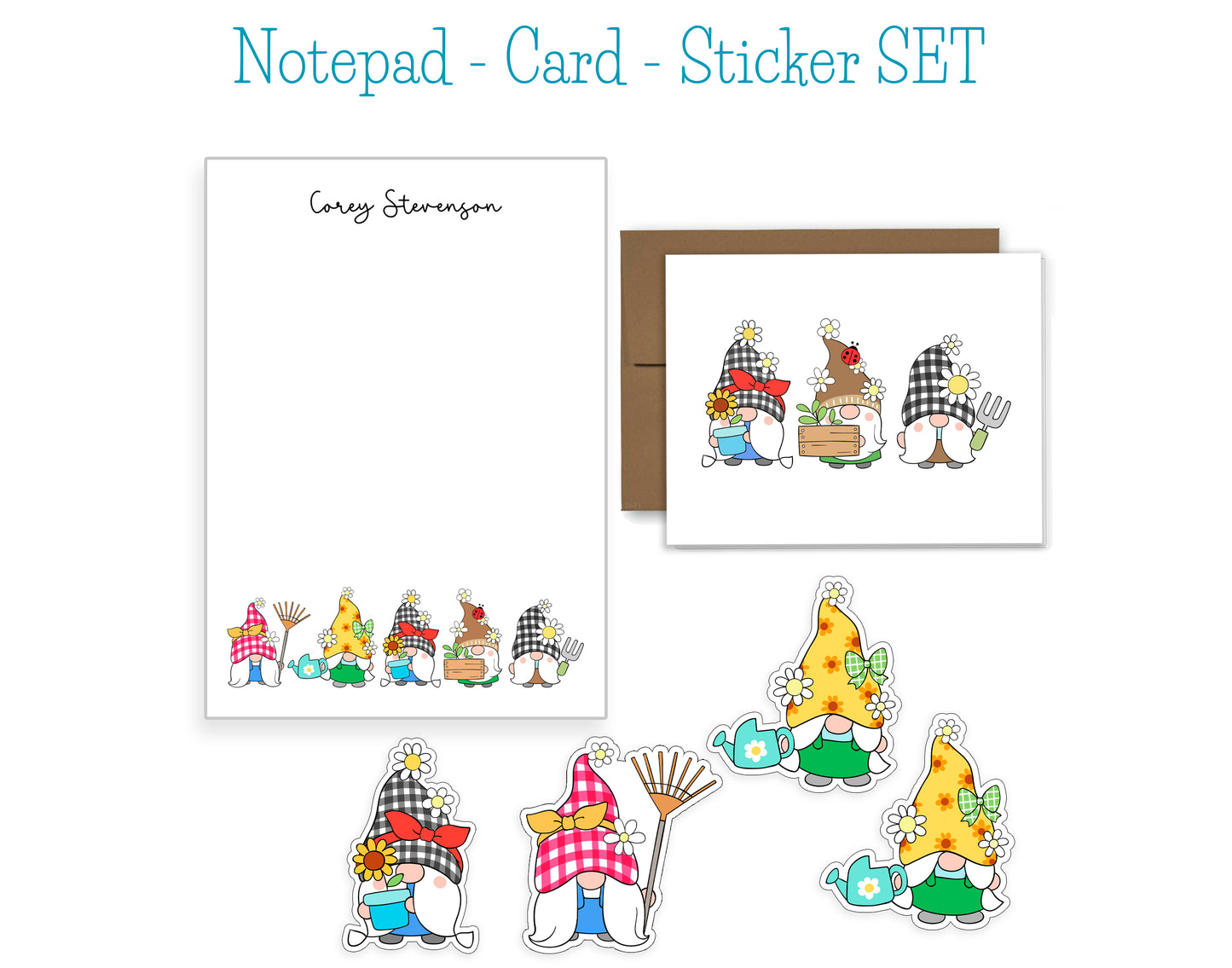 Garden Gnome Notepad, Card and Stickers