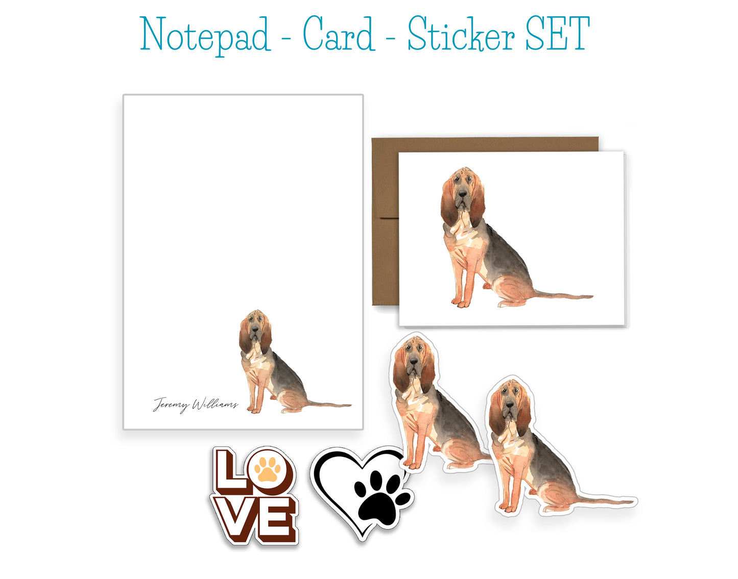 Bloodhound Dog Notepad, Card and Stickers