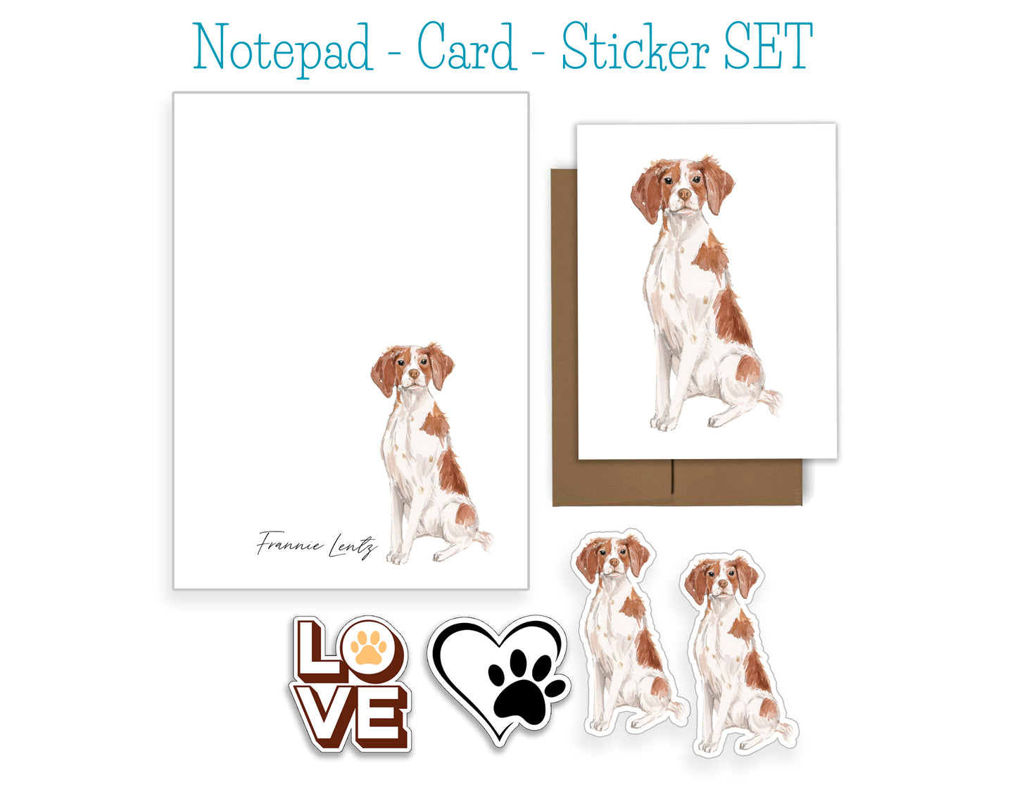Brittany Dog Notepad, Card and Stickers