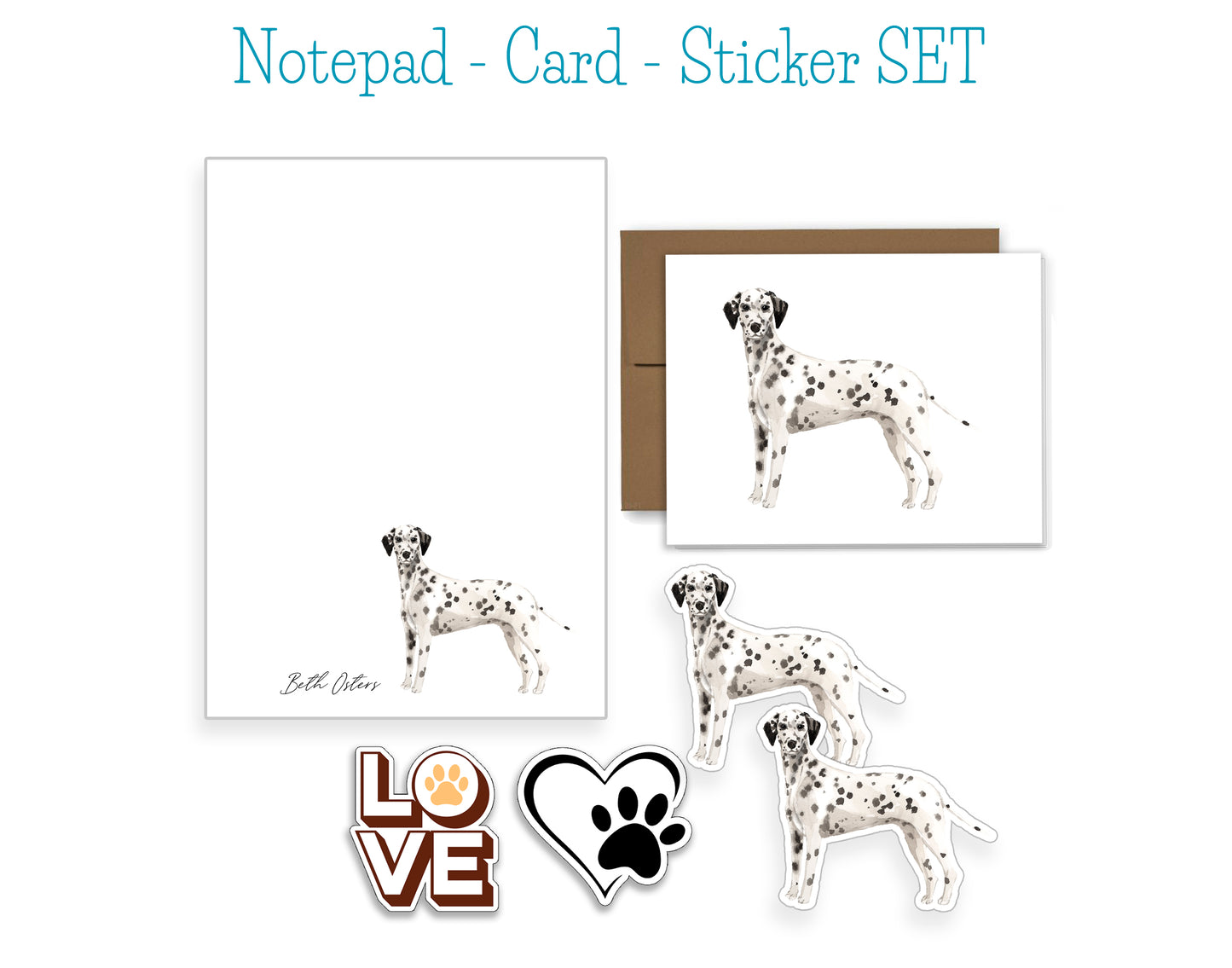 Dalmatian Dog Notepad, Card and Stickers
