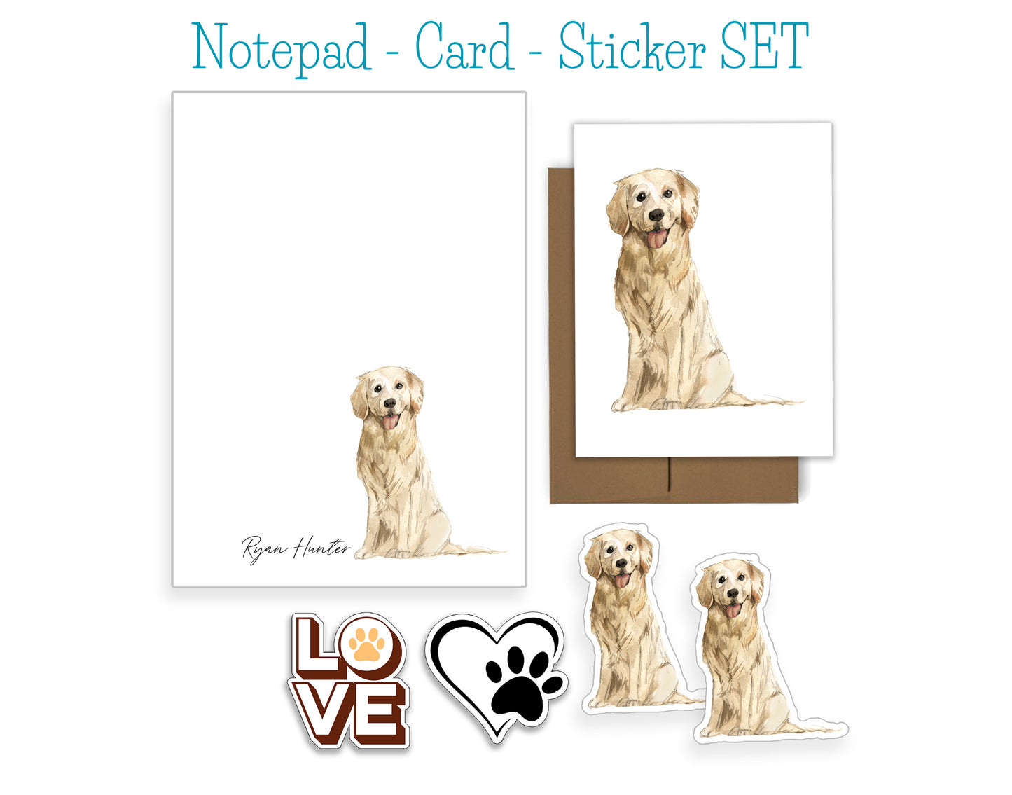 Golden Retriever Dog Notepad, Card and Stickers