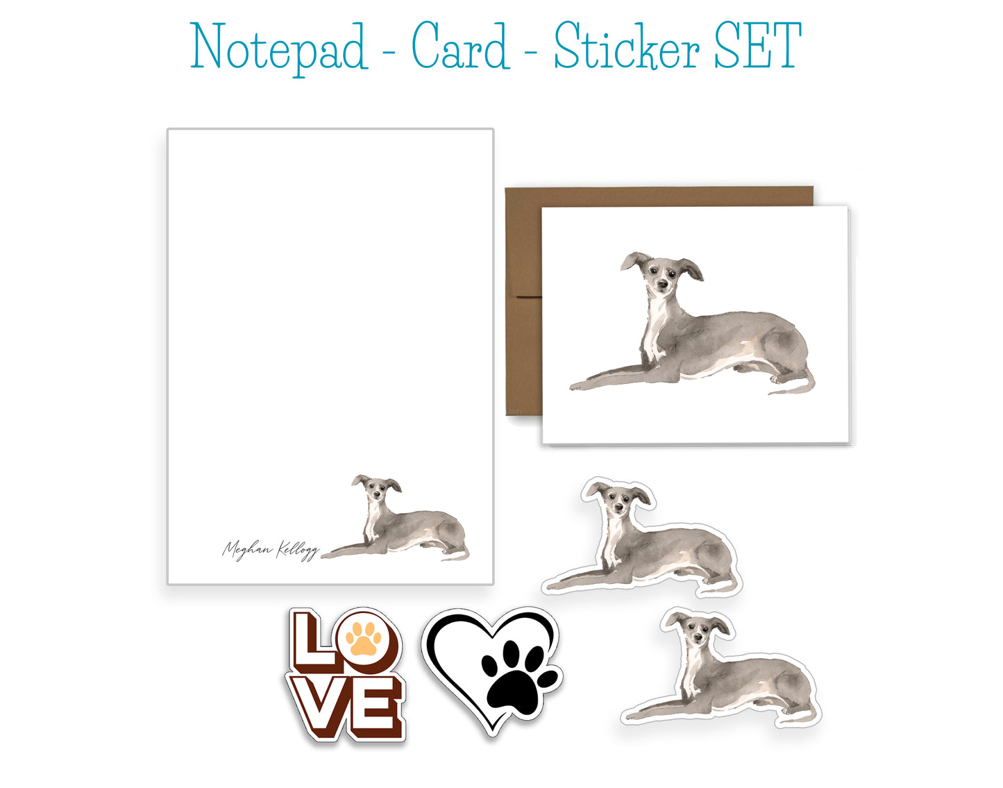 Greyhound Dog Notepad, Card and Stickers