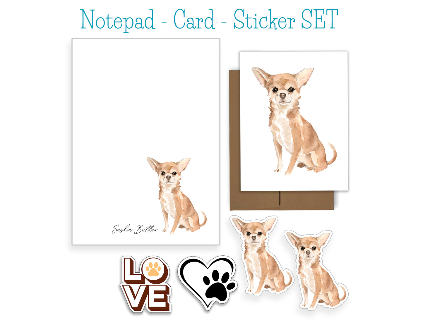 Chihuahua Dog Notepad, Card and Stickers