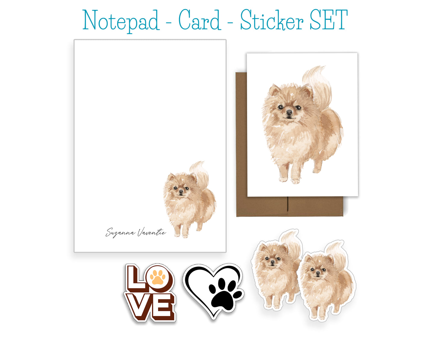 Pomeranian Dog Notepad, Card and Stickers