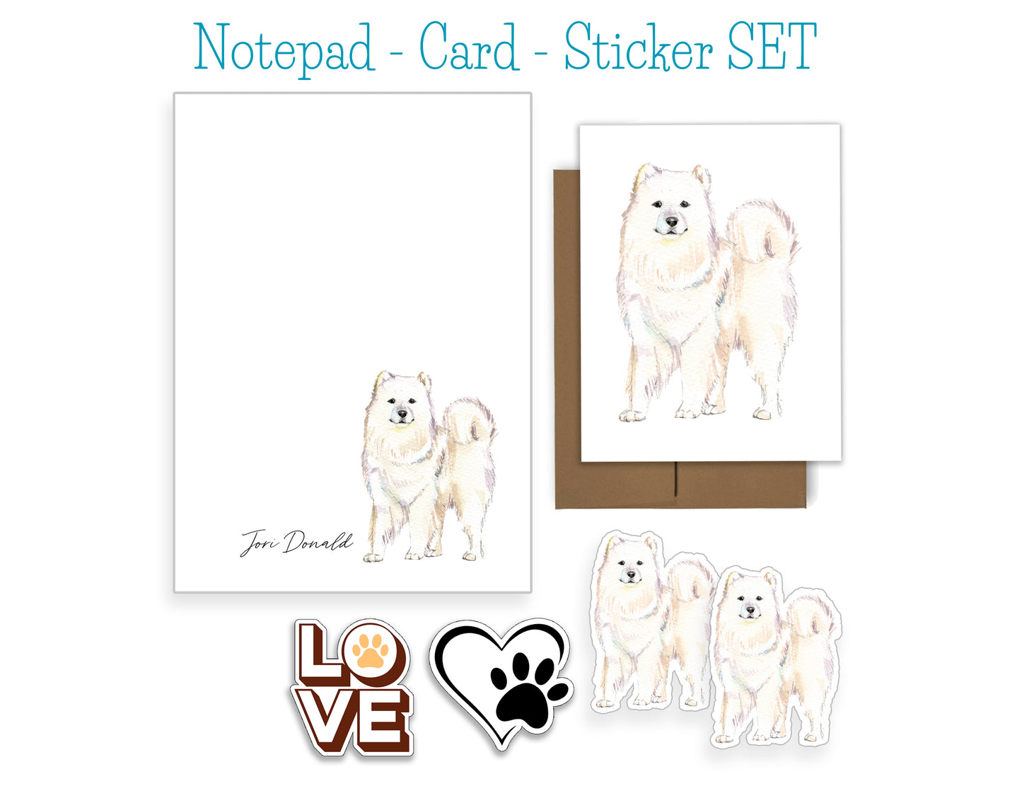 Samoyed Dog Notepad, Card and Stickers