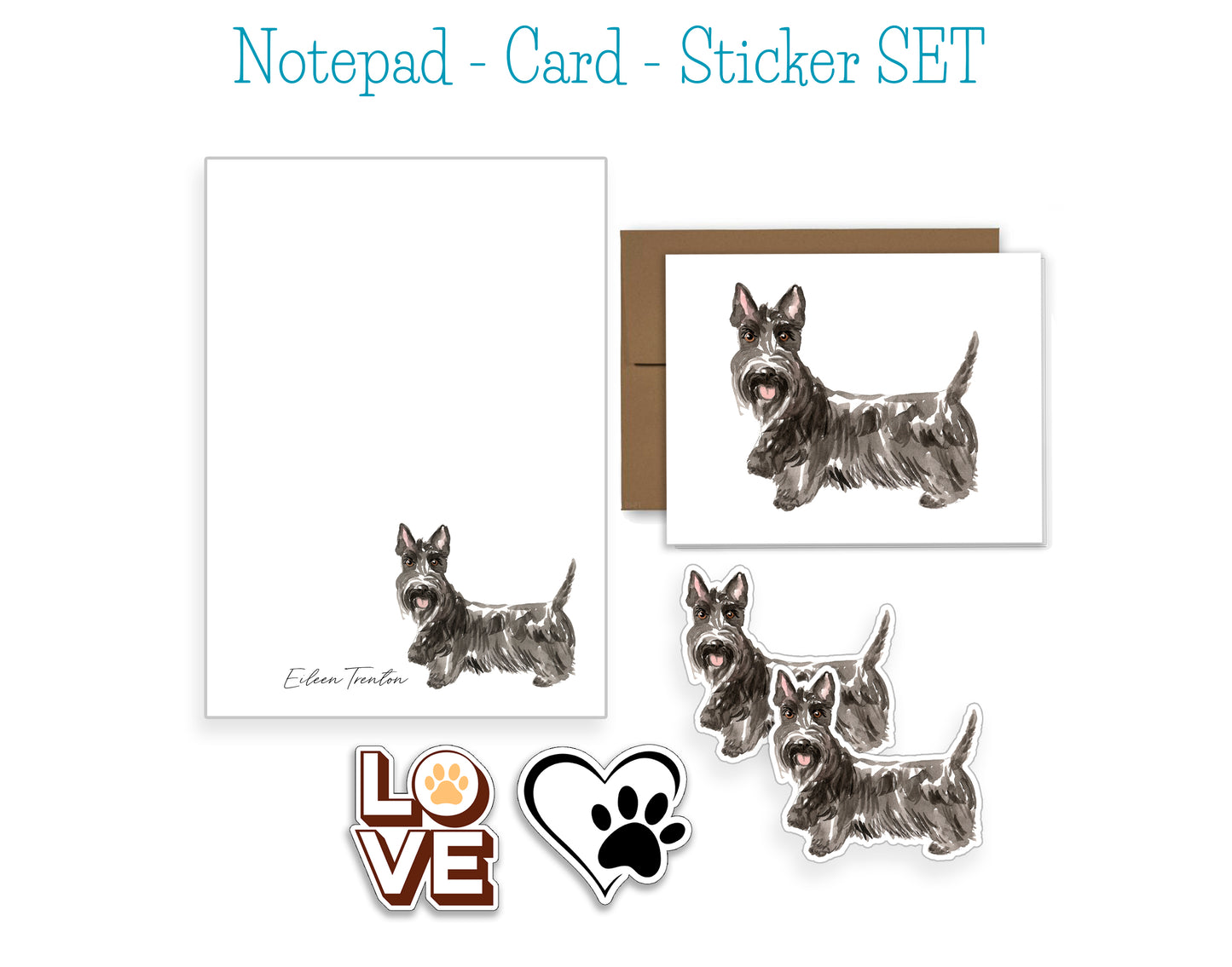 Scottish Terrier Dog Notepad, Card and Stickers