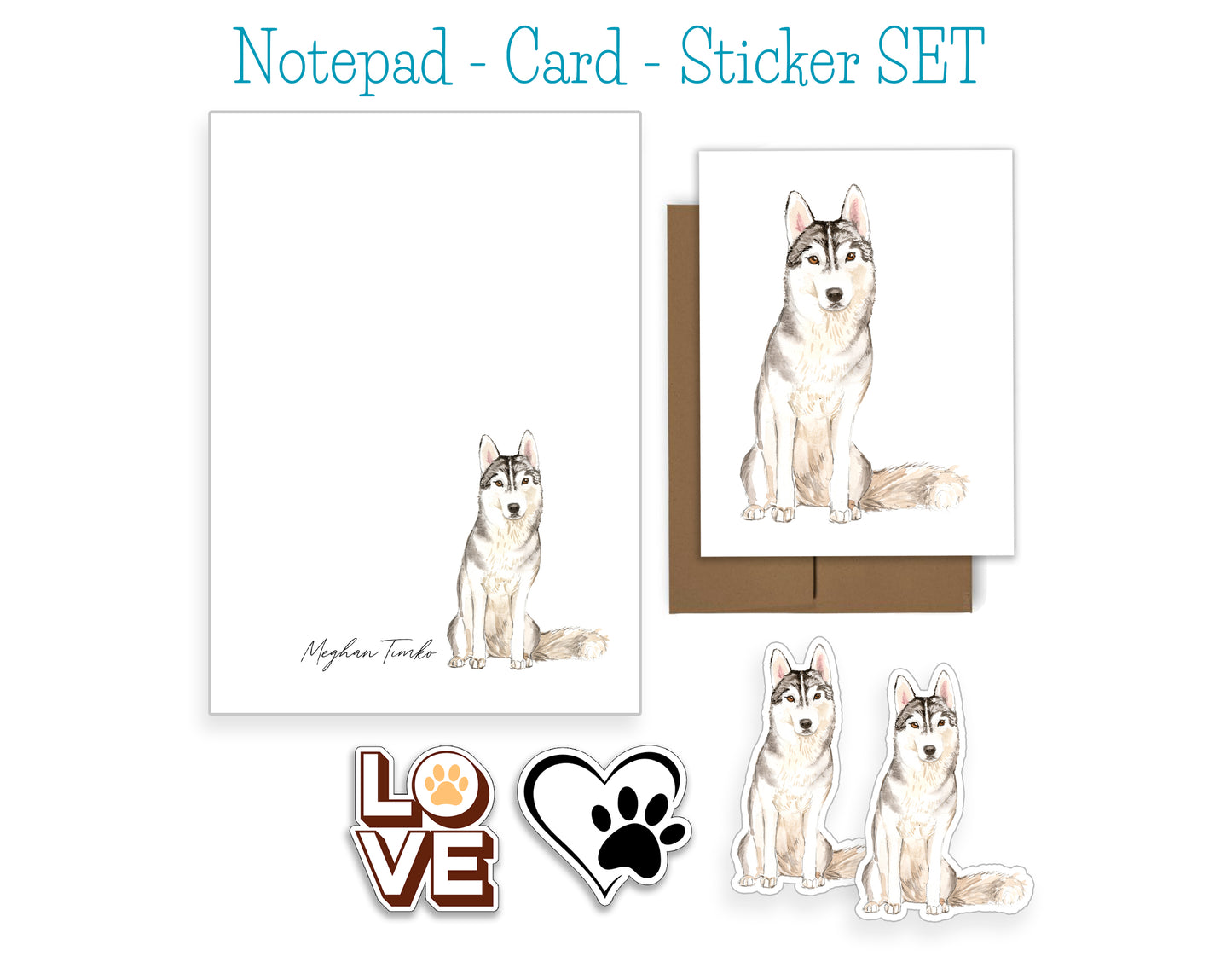 Siberian Husky Dog Notepad, Card and Stickers