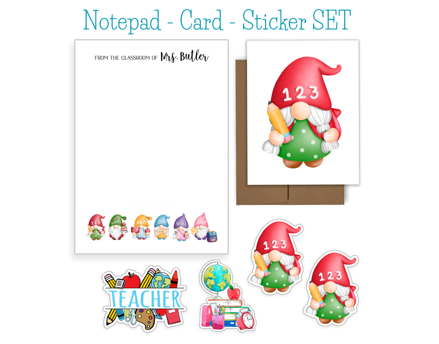 Teacher Notepad, Card and Stickers