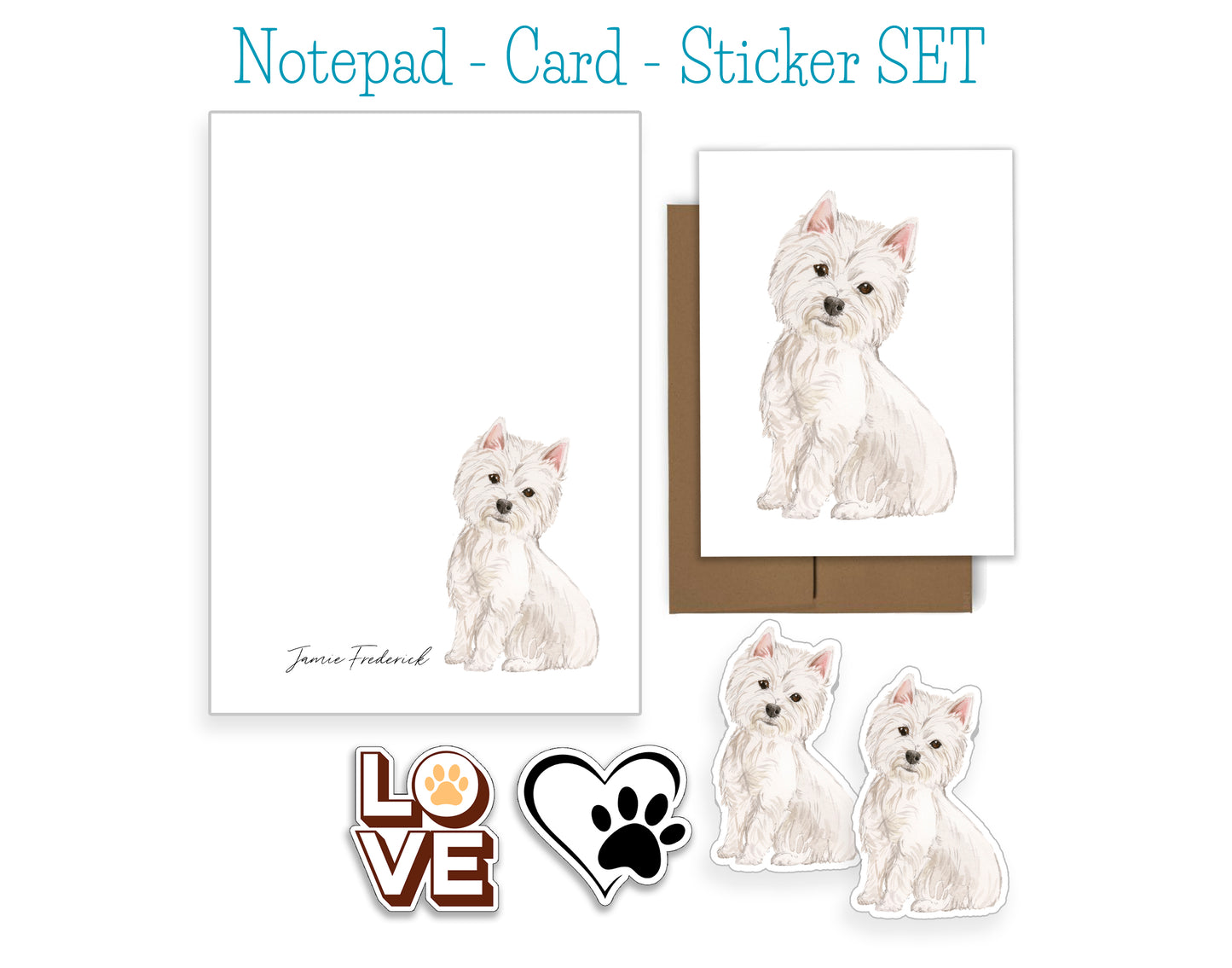 Westie Dog Notepad, Card and Stickers