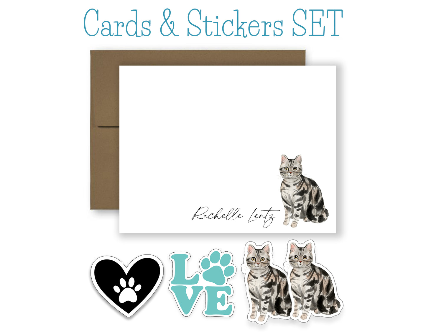 American Shorthair Cat Folded Note Cards