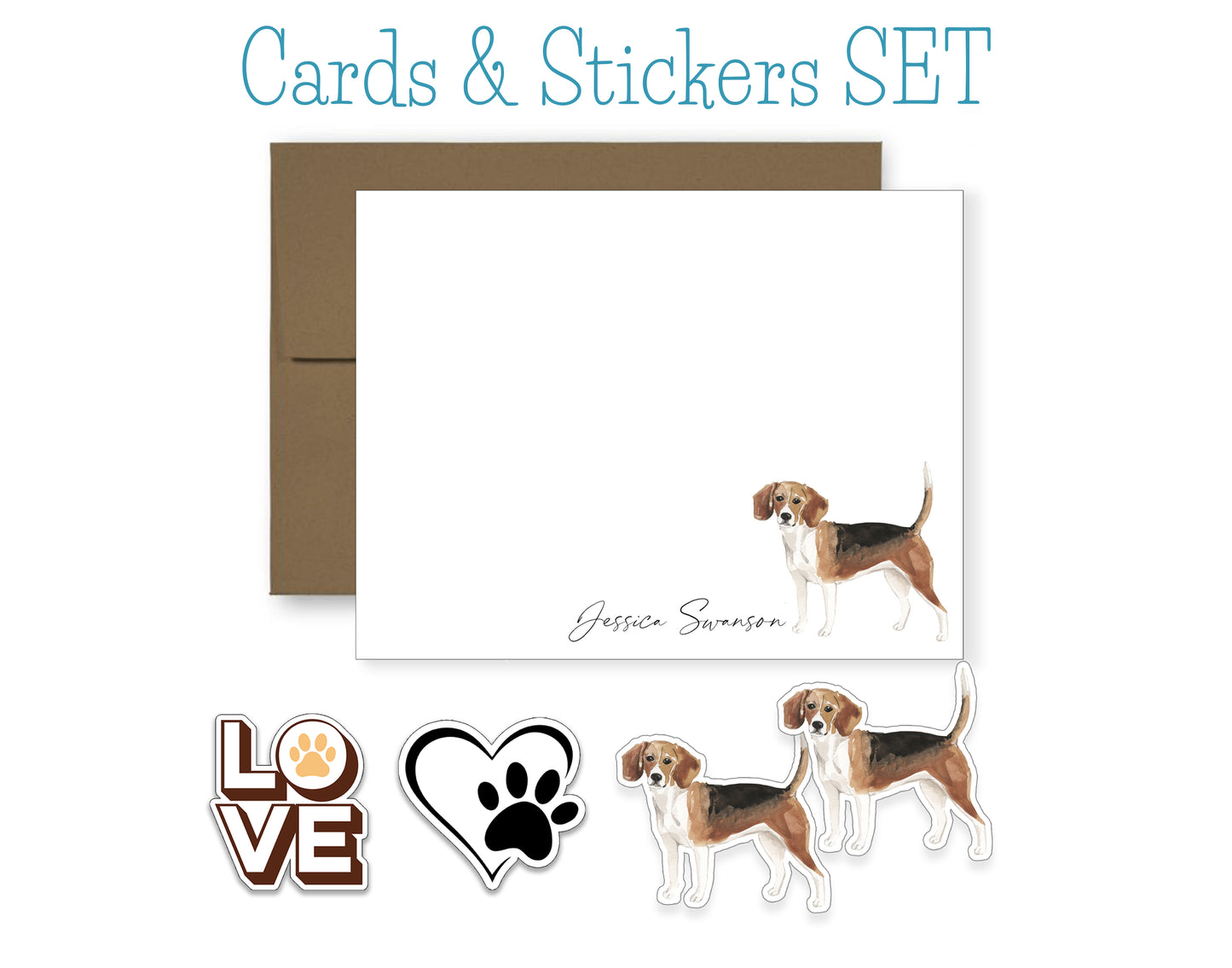 Beagle Folded Note Cards and Stickers