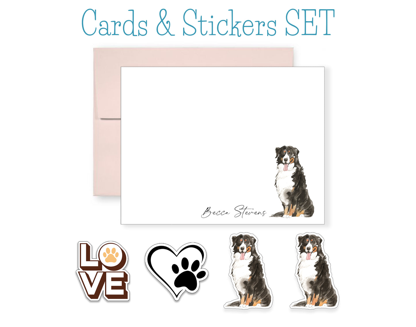 Bernese Mountain Dog Folded Note Cards and Stickers