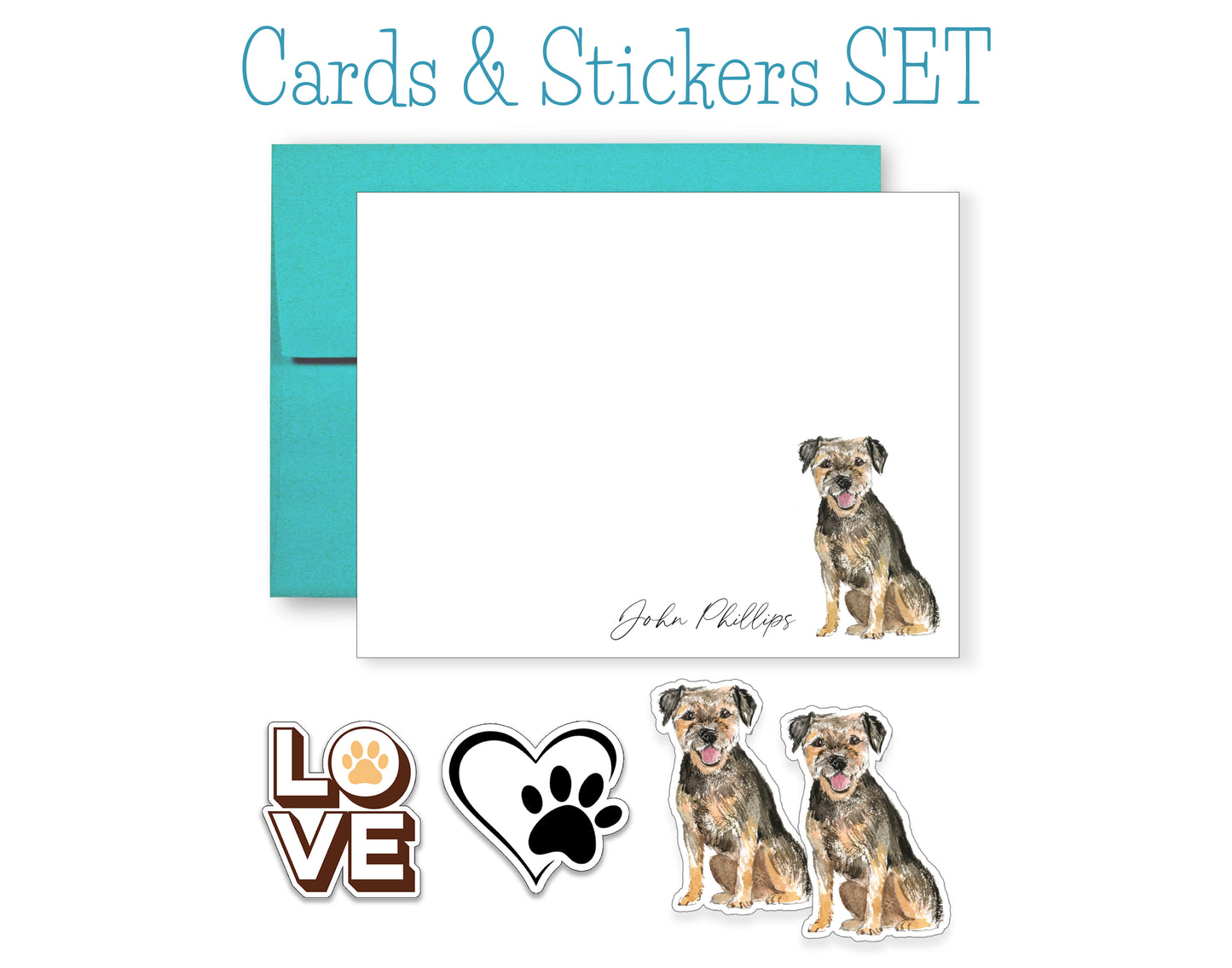Border Terrier Folded Note Cards and Stickers